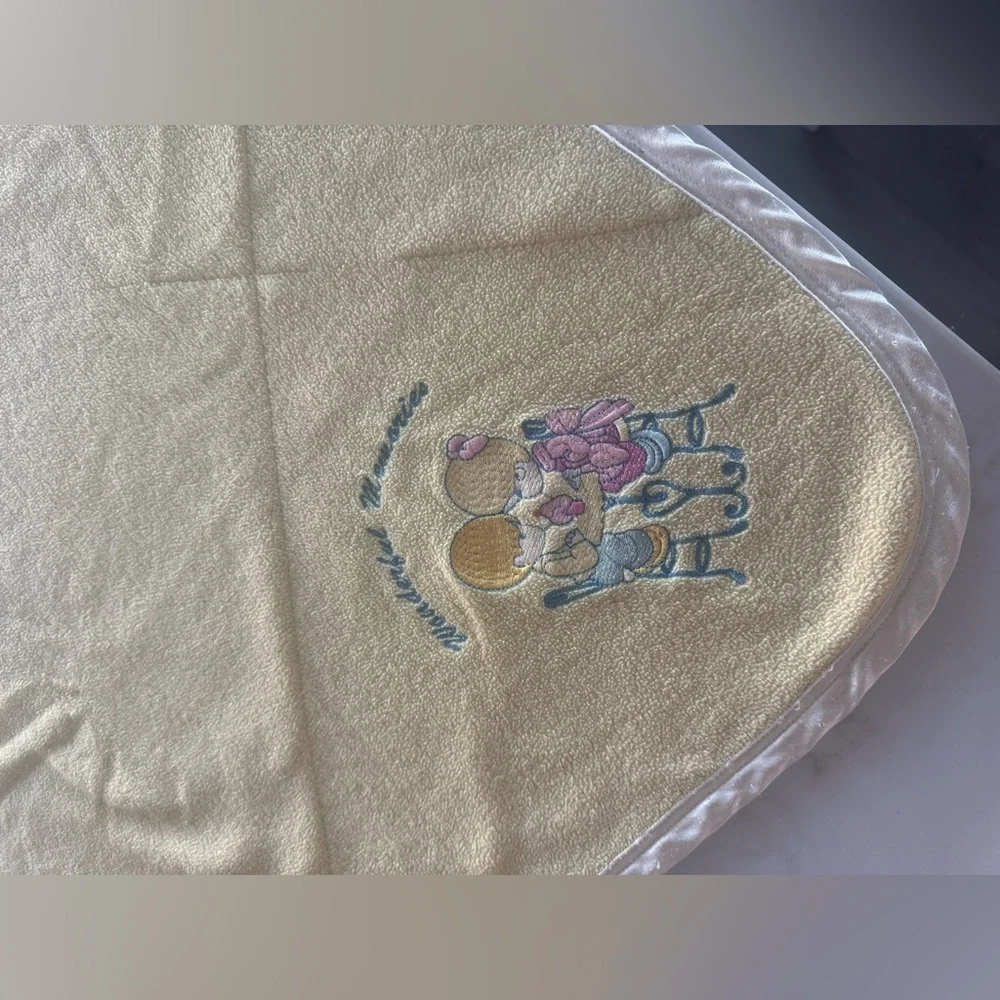 Vintage Precious Moments Baby Blanket – Quilted Satin Trim Nursery Throw
